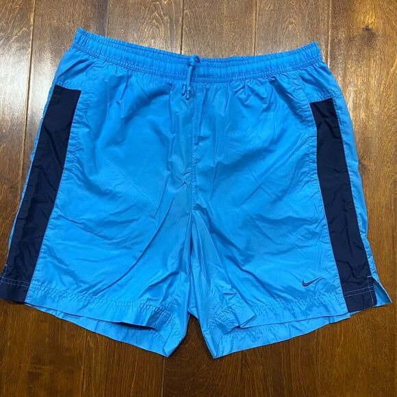 Nike Vintage Baby Blue Navy Swimming Trunks Drawstring Shorts Men's Size Large - Picture 3 of 8